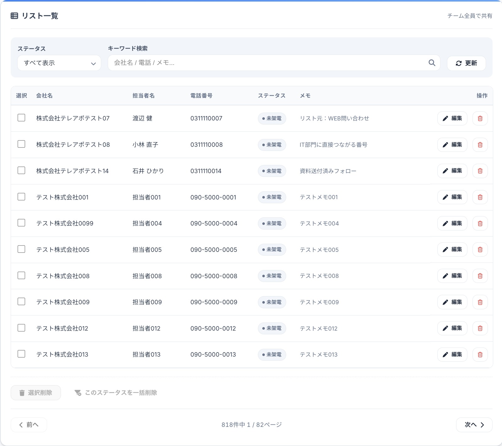 脱エクセルを実現する架電リスト一覧画面